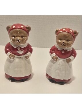 Salt And Pepper Shakers , Bears, Red Missing Paint
